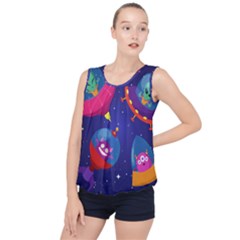 Cartoon-funny-aliens-with-ufo-duck-starry-sky-set Bubble Hem Chiffon Tank Top by Salman4z
