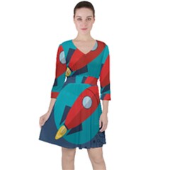 Rocket-with-science-related-icons-image Quarter Sleeve Ruffle Waist Dress by Salman4z