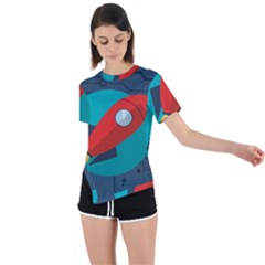 Rocket-with-science-related-icons-image Asymmetrical Short Sleeve Sports Tee by Salman4z