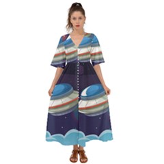 Ufo-alien-spaceship-galaxy Kimono Sleeve Boho Dress by Salman4z