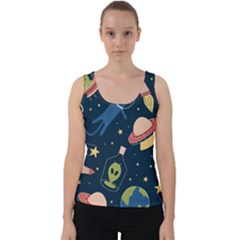 Seamless-pattern-with-funny-aliens-cat-galaxy Velvet Tank Top by Salman4z