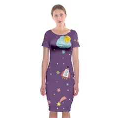 Space-travels-seamless-pattern-vector-cartoon Classic Short Sleeve Midi Dress by Salman4z