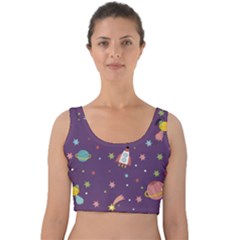 Space-travels-seamless-pattern-vector-cartoon Velvet Crop Top by Salman4z