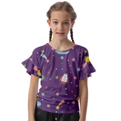 Space-travels-seamless-pattern-vector-cartoon Kids  Cut Out Flutter Sleeves by Salman4z