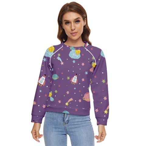 Space-travels-seamless-pattern-vector-cartoon Women s Long Sleeve Raglan Tee by Salman4z