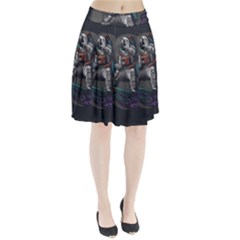 Illustration-astronaut-cosmonaut-paying-skateboard-sport-space-with-astronaut-suit Pleated Skirt by Salman4z