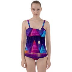 Egyptian-pyramids-night-landscape-cartoon Twist Front Tankini Set by Salman4z