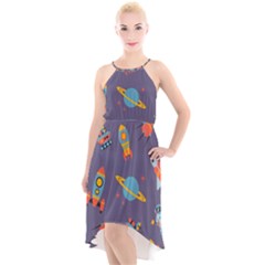 Space-seamless-pattern High-low Halter Chiffon Dress  by Salman4z