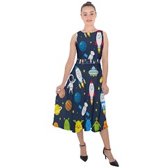 Big-set-cute-astronauts-space-planets-stars-aliens-rockets-ufo-constellations-satellite-moon-rover-v Midi Tie-back Chiffon Dress by Salman4z
