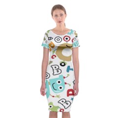 Seamless-pattern-vector-with-funny-robots-cartoon Classic Short Sleeve Midi Dress by Salman4z