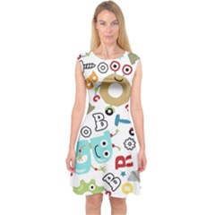 Seamless-pattern-vector-with-funny-robots-cartoon Capsleeve Midi Dress by Salman4z