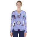 Seamless-pattern-with-space-theme V-Neck Long Sleeve Top View1