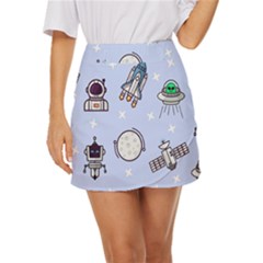 Seamless-pattern-with-space-theme Mini Front Wrap Skirt by Salman4z