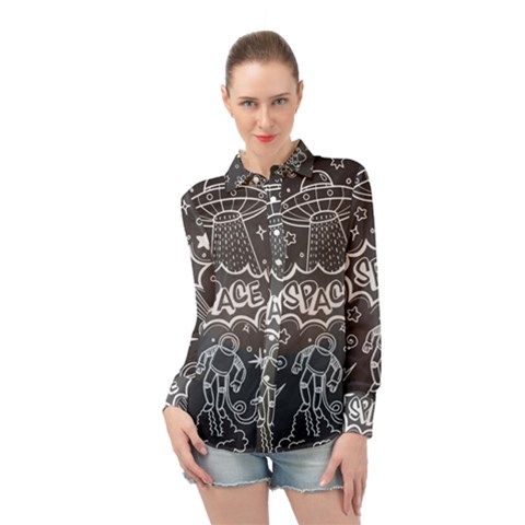 Vector-flat-space-design-background-with-text Long Sleeve Chiffon Shirt by Salman4z