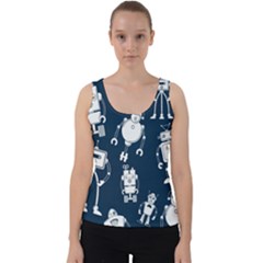 White-robot-blue-seamless-pattern Velvet Tank Top by Salman4z