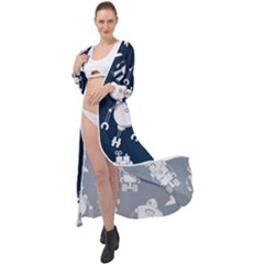 White-robot-blue-seamless-pattern Maxi Chiffon Beach Wrap by Salman4z
