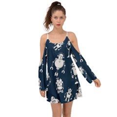 White-robot-blue-seamless-pattern Boho Dress by Salman4z