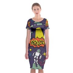 Vector-flat-space-design-background-with-text -- Classic Short Sleeve Midi Dress by Salman4z