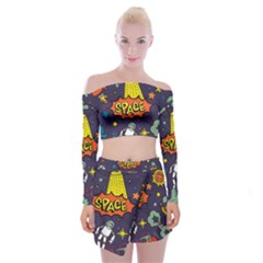 Vector-flat-space-design-background-with-text -- Off Shoulder Top With Mini Skirt Set by Salman4z