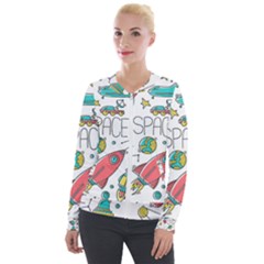 Space-cosmos-seamless-pattern-seamless-pattern-doodle-style Velvet Zip Up Jacket by Salman4z