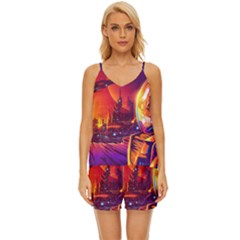 Far-future-human-colonization V-neck Satin Pajamas Set by Salman4z
