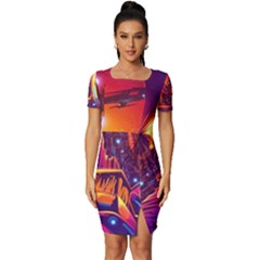 Far-future-human-colonization Fitted Knot Split End Bodycon Dress by Salman4z