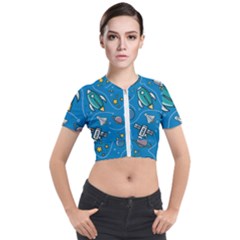 About-space-seamless-pattern Short Sleeve Cropped Jacket by Salman4z