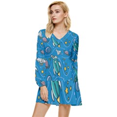 About-space-seamless-pattern Tiered Long Sleeve Mini Dress by Salman4z