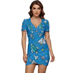 About-space-seamless-pattern Low Cut Cap Sleeve Mini Dress by Salman4z