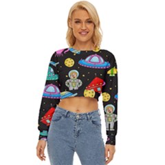 Seamless-pattern-with-space-objects-ufo-rockets-aliens-hand-drawn-elements-space Lightweight Long Sleeve Sweatshirt by Salman4z