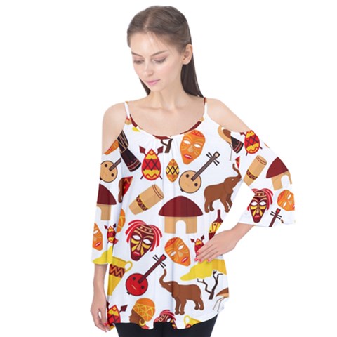 Africa-jungle-ethnic-tribe-travel-seamless-pattern-vector-illustration Flutter Sleeve Tee  by Salman4z