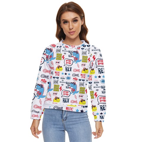 Monster-cool-seamless-pattern Women s Long Sleeve Raglan Tee by Salman4z