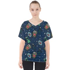 Monster-alien-pattern-seamless-background V-neck Dolman Drape Top by Salman4z