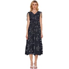 Mathematical-seamless-pattern-with-geometric-shapes-formulas V-neck Drawstring Shoulder Sleeveless Maxi Dress by Salman4z