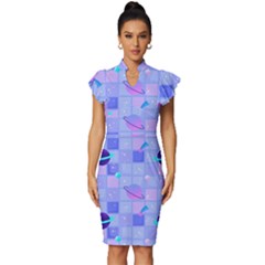 Seamless-pattern-pastel-galaxy-future Vintage Frill Sleeve V-neck Bodycon Dress by Salman4z