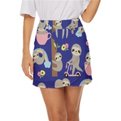 Hand-drawn-cute-sloth-pattern-background Mini Front Wrap Skirt by Salman4z