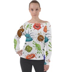Dangerous-streptococcus-lactobacillus-staphylococcus-others-microbes-cartoon-style-vector-seamless Off Shoulder Long Sleeve Velour Top by Salman4z