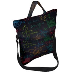 Mathematical-colorful-formulas-drawn-by-hand-black-chalkboard Fold Over Handle Tote Bag by Salman4z