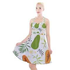 Seamless-tropical-pattern-with-papaya Halter Party Swing Dress  by Salman4z