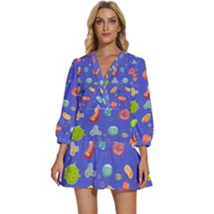 Virus-seamless-pattern V-neck Placket Mini Dress by Salman4z