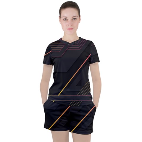 Gradient-geometric-shapes-dark-background Women s Tee And Shorts Set by Salman4z