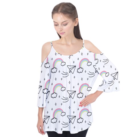 Cute-art-print-pattern Flutter Sleeve Tee  by Salman4z