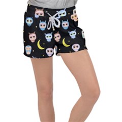 Cute-owl-doodles-with-moon-star-seamless-pattern Women s Velour Lounge Shorts by Salman4z