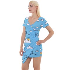 Sky-pattern Short Sleeve Asymmetric Mini Dress by Salman4z