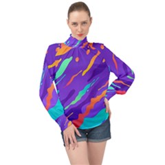 Multicolored-abstract-background High Neck Long Sleeve Chiffon Top by Salman4z