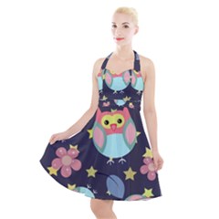 Owl-stars-pattern-background Halter Party Swing Dress  by Salman4z