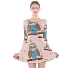 Seamless-pattern-owls-dream-cute-style-pajama-fabric Long Sleeve Velvet Skater Dress by Salman4z