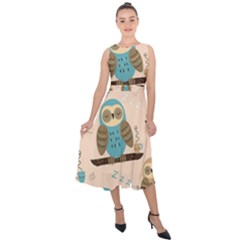 Seamless-pattern-owls-dream-cute-style-pajama-fabric Midi Tie-back Chiffon Dress by Salman4z