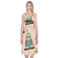 Seamless-pattern-owls-dream-cute-style-pajama-fabric Midi Sleeveless Dress by Salman4z