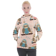 Seamless-pattern-owls-dream-cute-style-pajama-fabric Women s Hooded Pullover by Salman4z